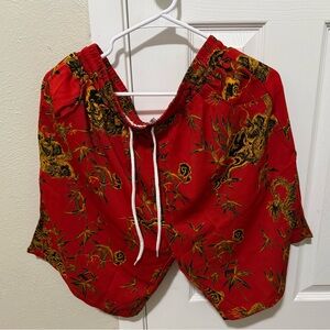 Red Dragon Print Shorts